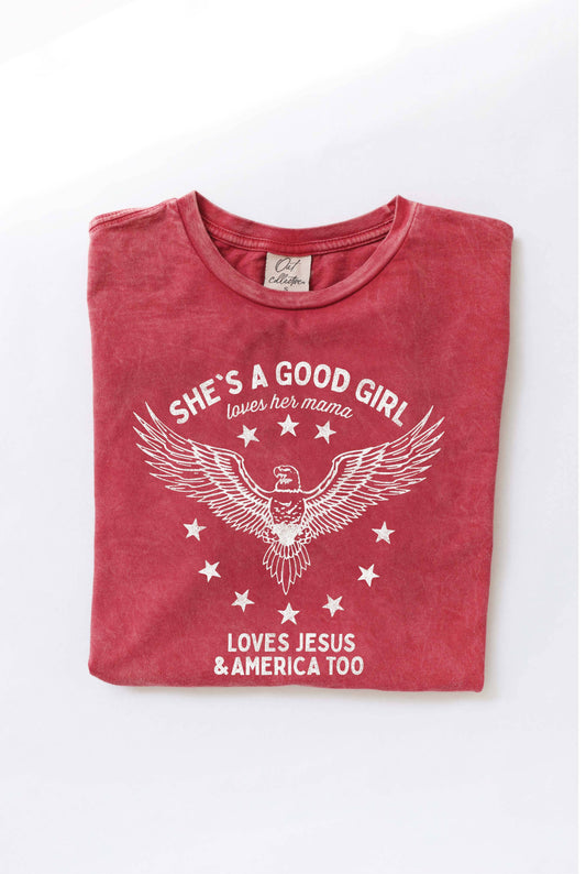 SHE'S A GOOD GIRL Mineral Washed Graphic Top