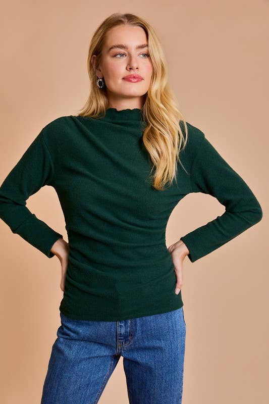 Mock Neck Shirring LS