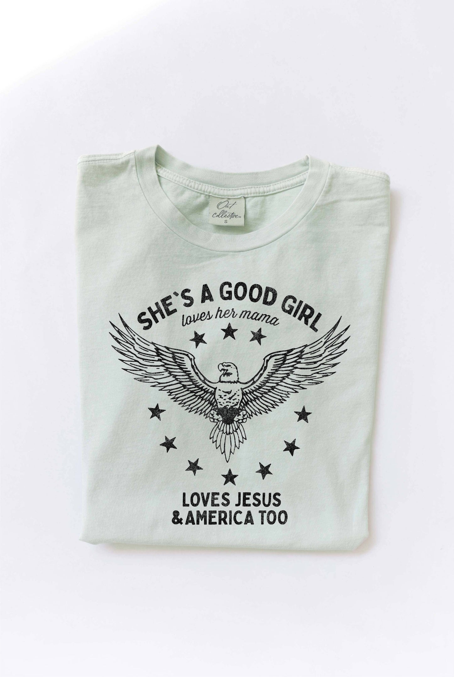 SHE'S A GOOD GIRL Mineral Washed Graphic Top