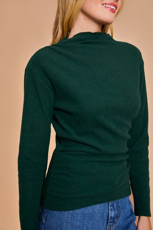 Mock Neck Shirring LS