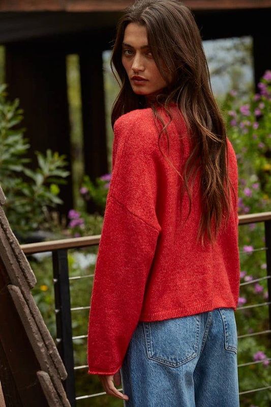 Rolled Round Neck Knit Sweater