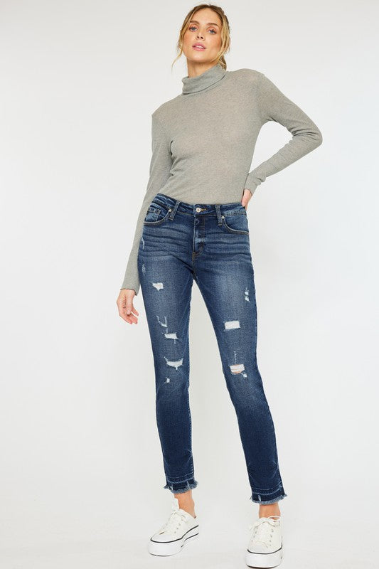High Rise Fray Classic straight skinny jean