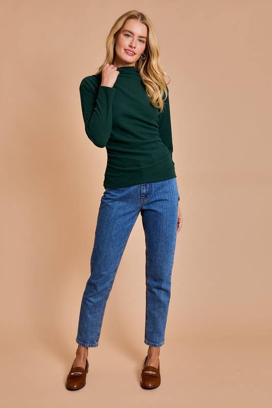 Mock Neck Shirring LS