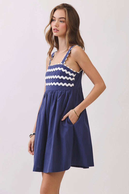 Ric Rac Trim Smocked Mini Dress