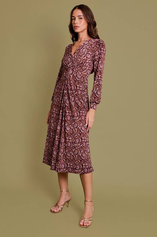 Long Sleeve Paisley Midi Dress