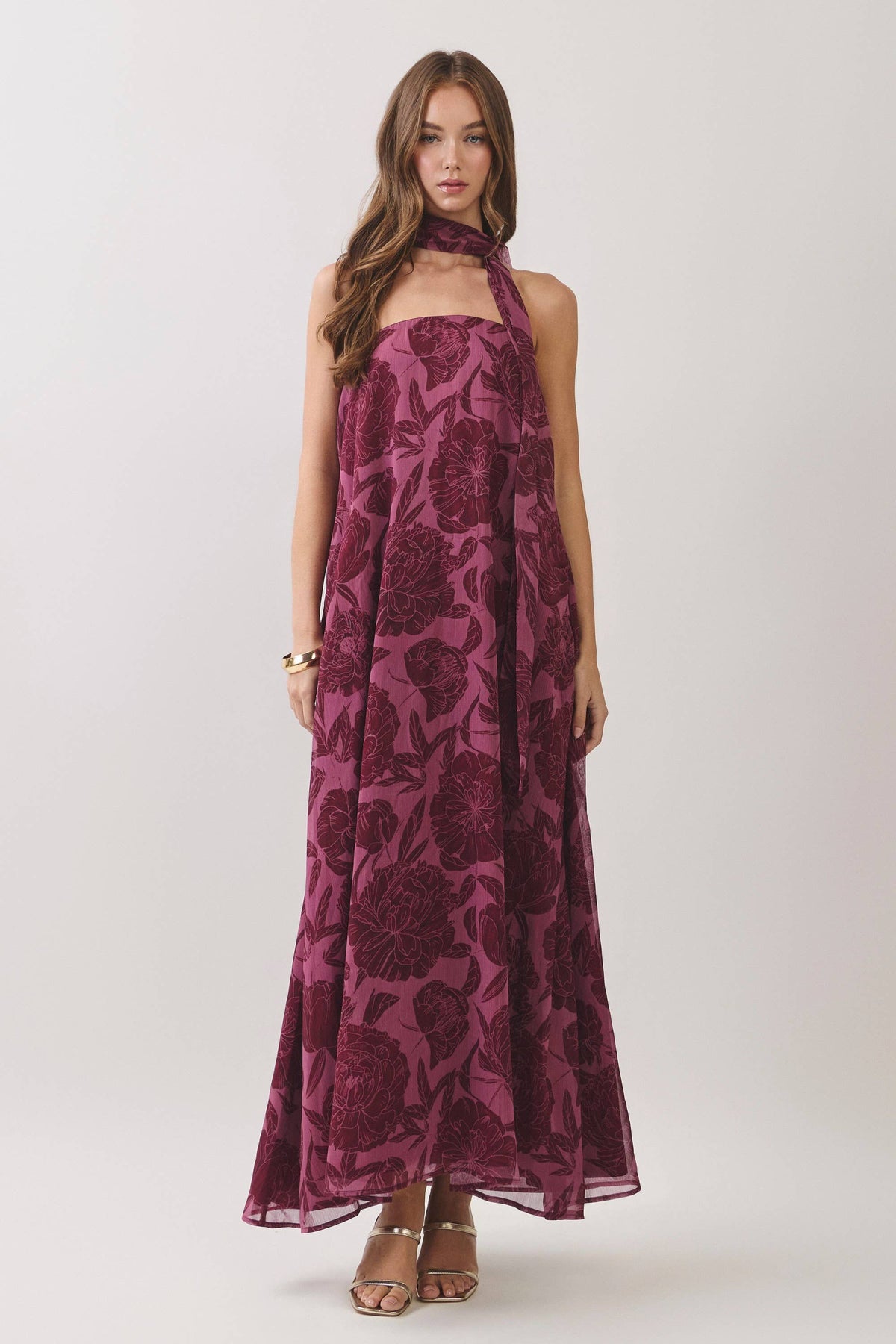 Floral Print Scarf Maxi Dress