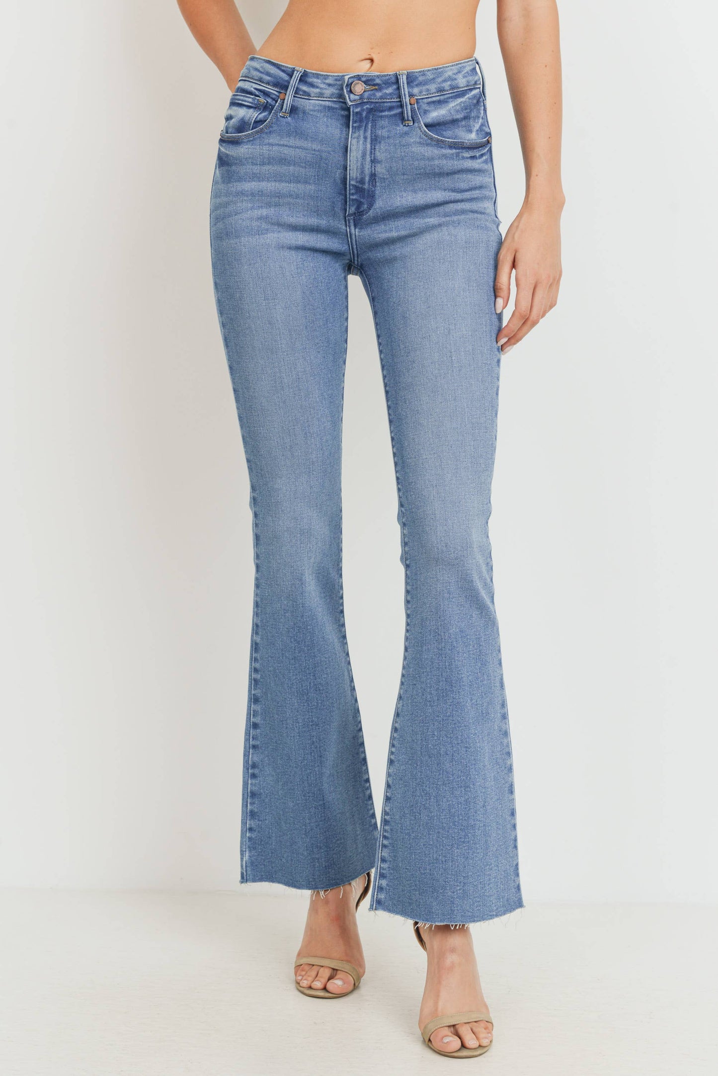 High Rise Scissor Cut Flare- Med wash