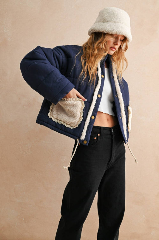SHERPA POCKET DETAIL QUILTED JACKET