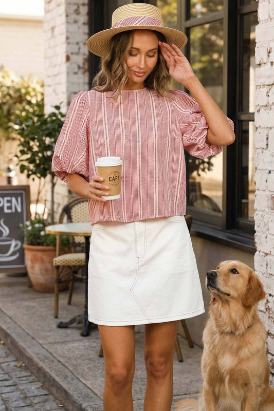 V-Back 2 Bow Accent Plaid Blouse