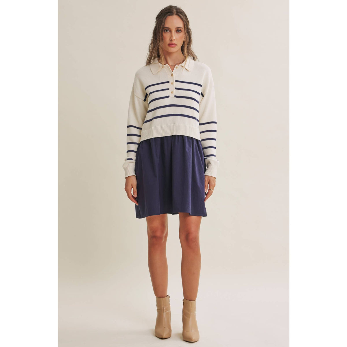 Striped Polo Sweater Mini Dress