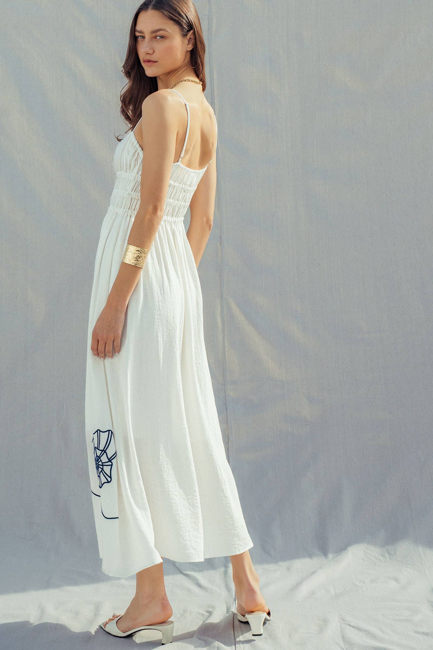 Seashell Embroidered Linen Blend Dress