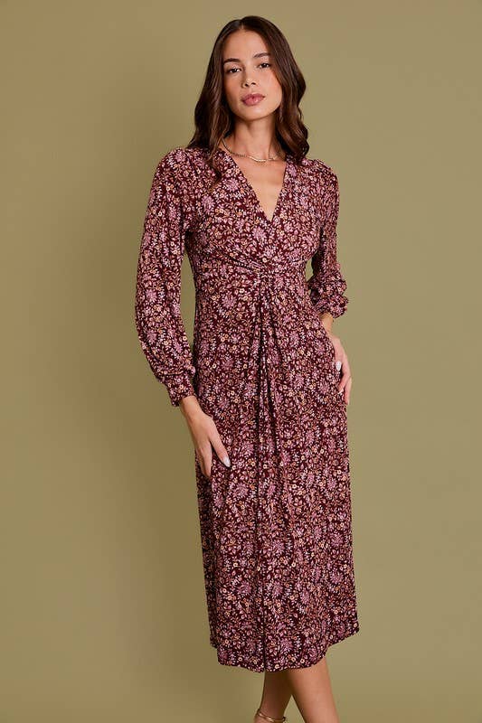 Long Sleeve Paisley Midi Dress