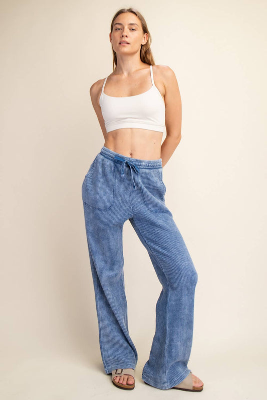 MINERAL WASHED WAFFLE STRAIGHT SWEATPANTS