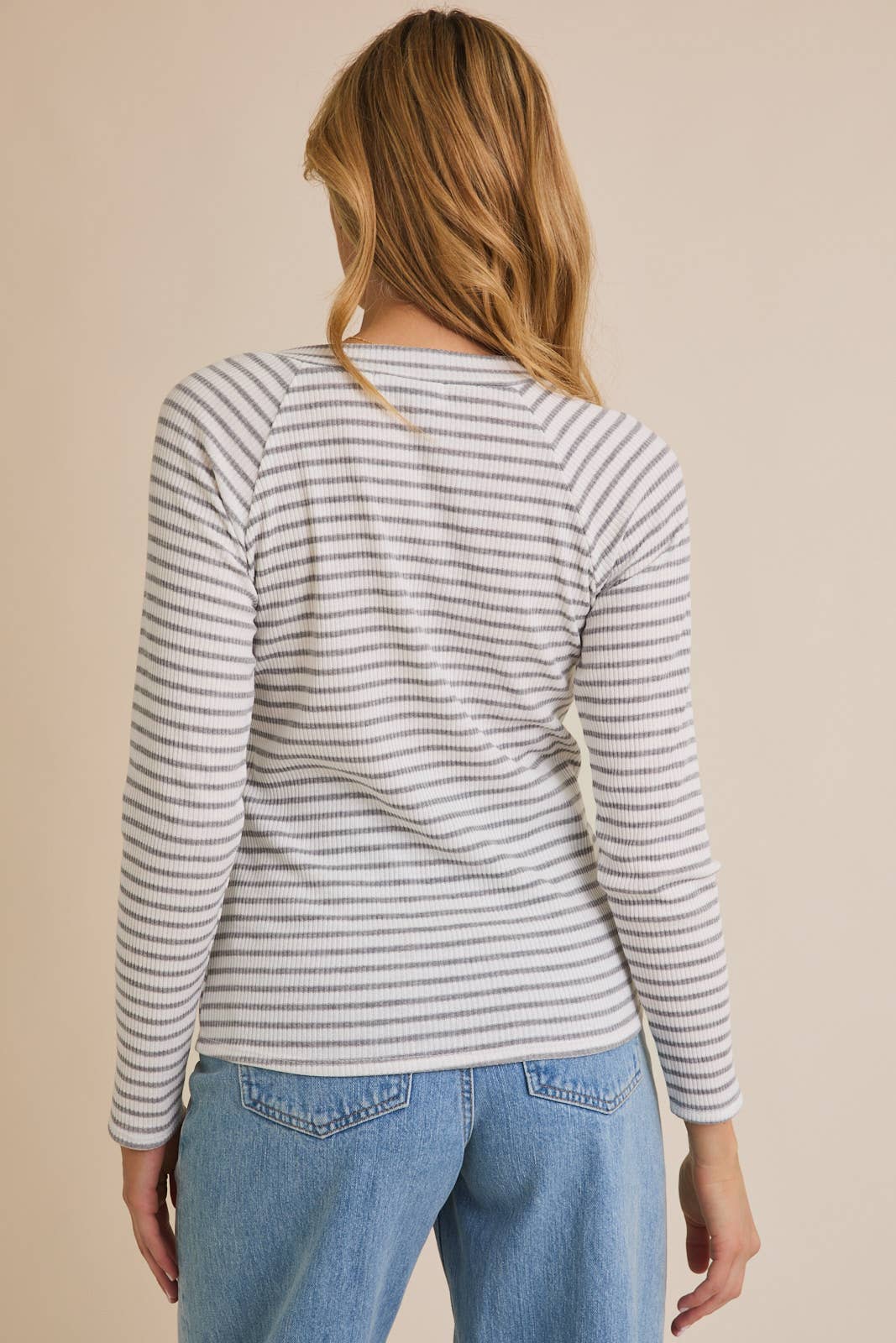 Round Neck Tie Detail stripe top