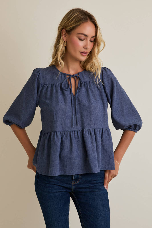 Round Neck Front Tie 3/4 Sleeve
