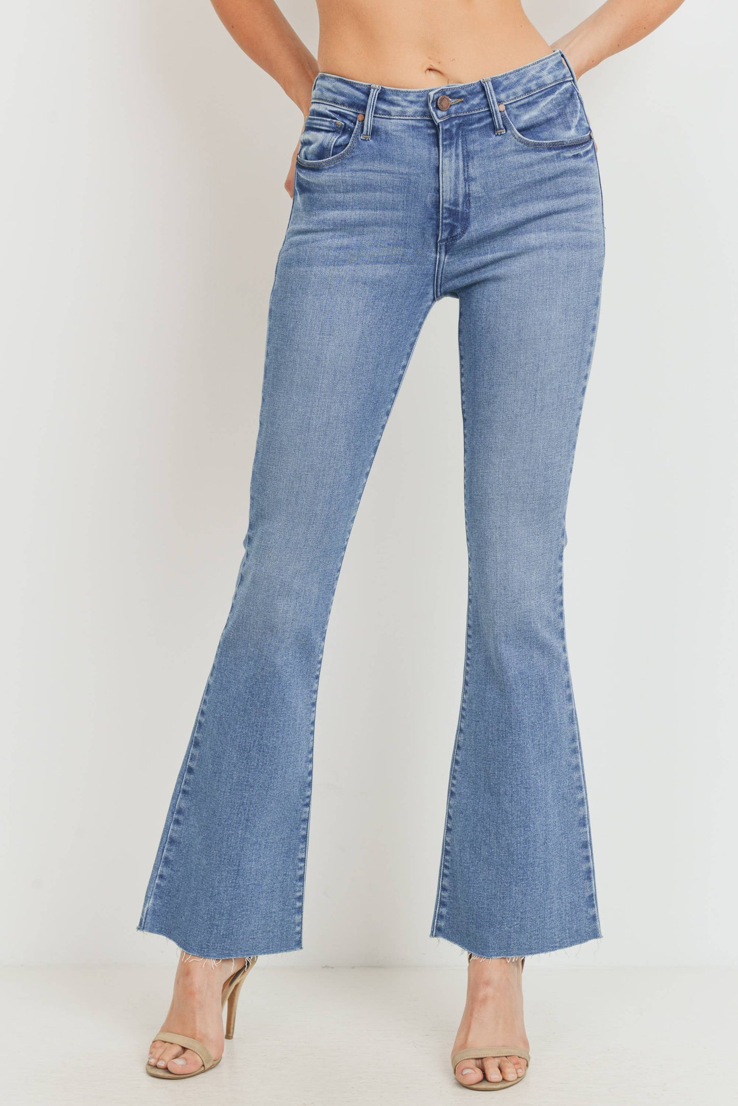 High Rise Scissor Cut Flare- Med wash