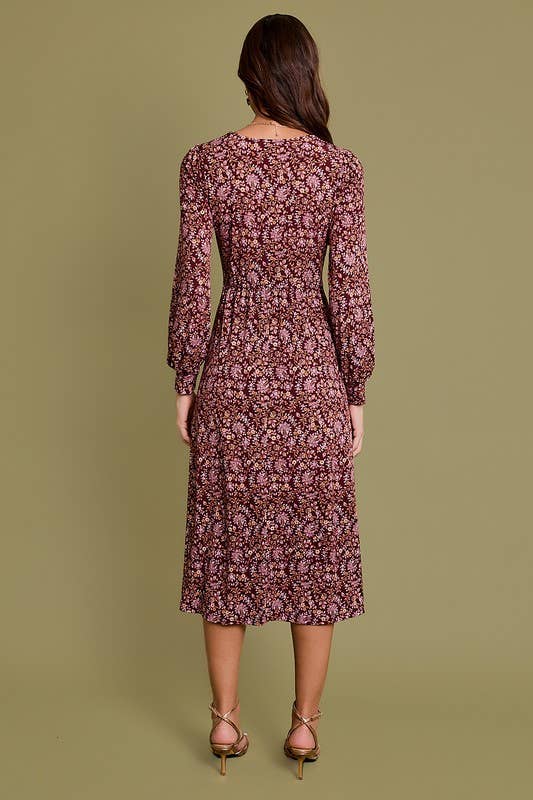 Long Sleeve Paisley Midi Dress