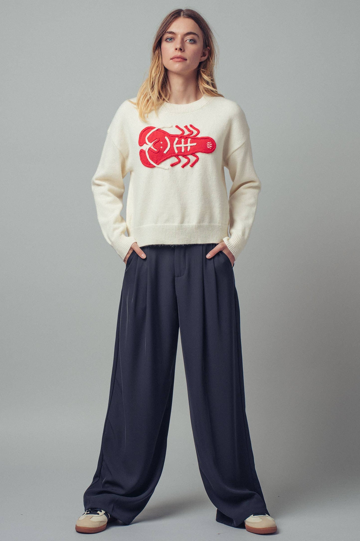 Embroidered Red Lobster Sweater