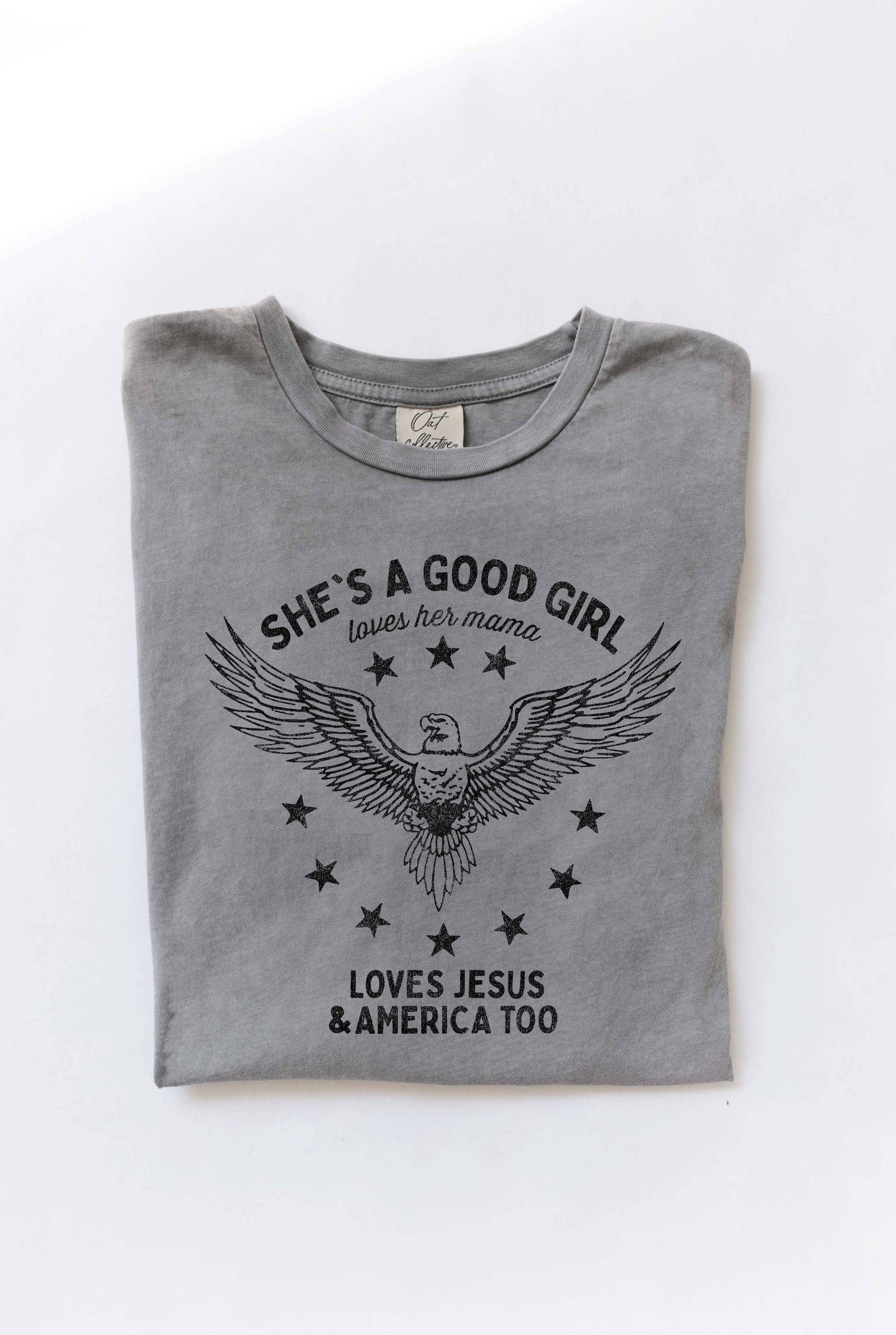 SHE'S A GOOD GIRL Mineral Washed Graphic Top
