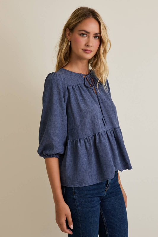 Round Neck Front Tie 3/4 Sleeve