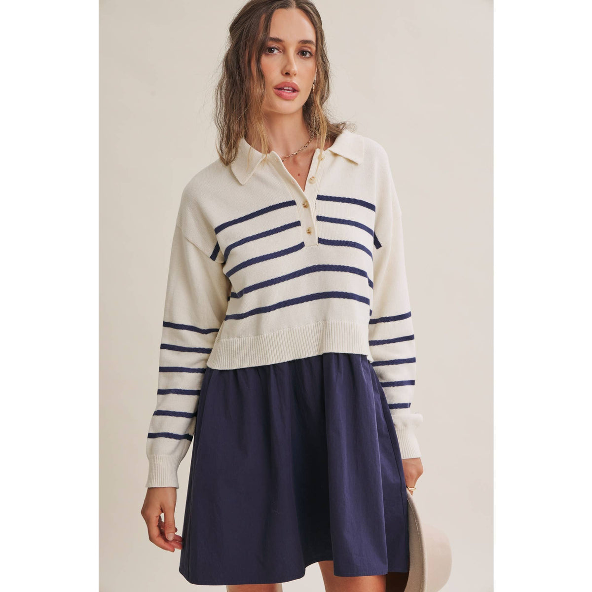 Striped Polo Sweater Mini Dress