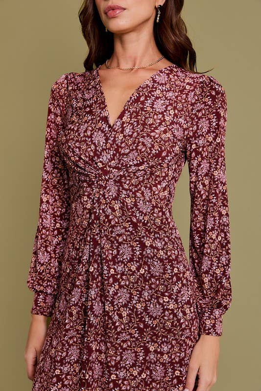 Long Sleeve Paisley Midi Dress