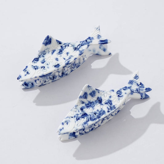 Coastal Blue Floral Fish Claw Clip