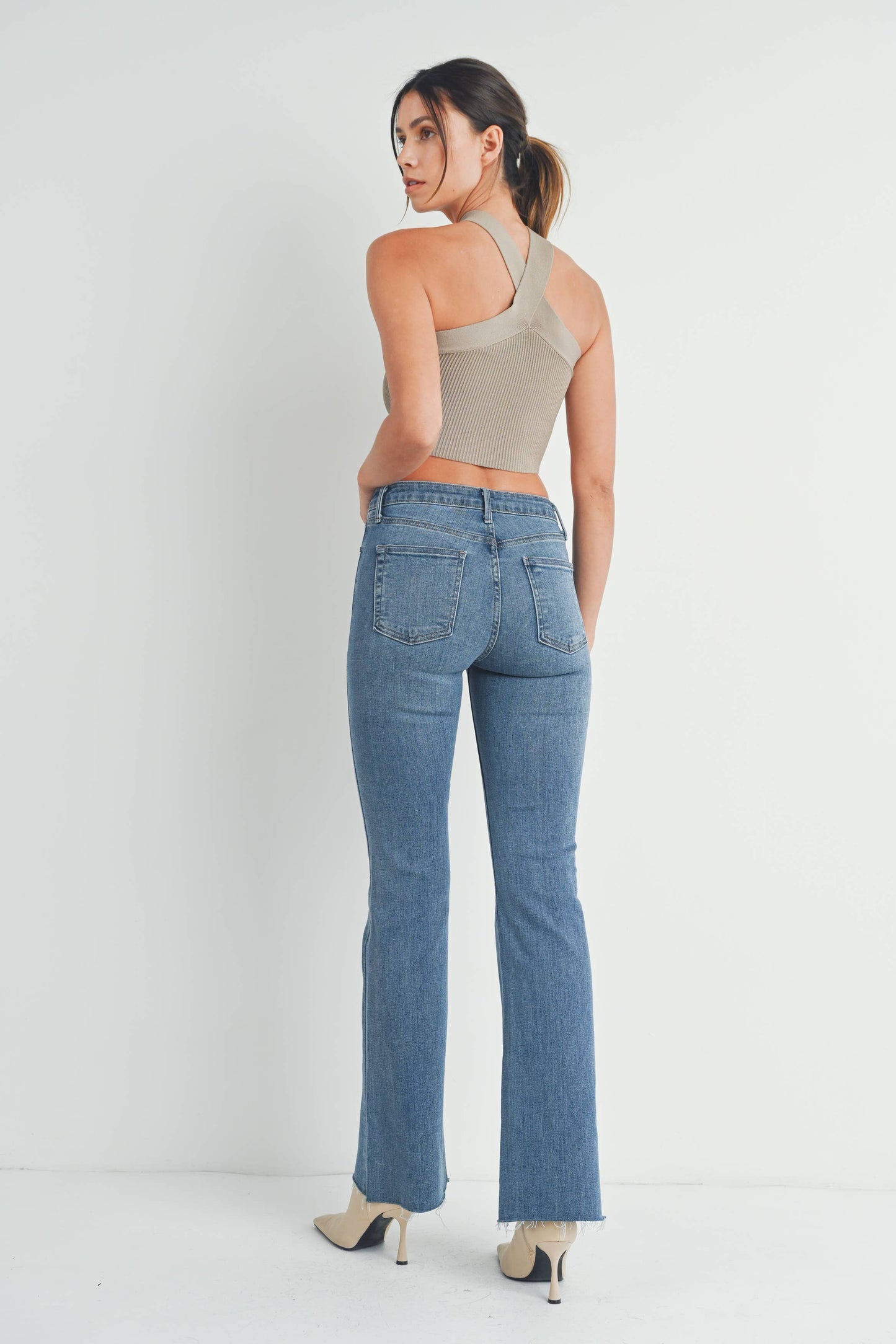 High Rise Scissor Cut Flare- Med wash