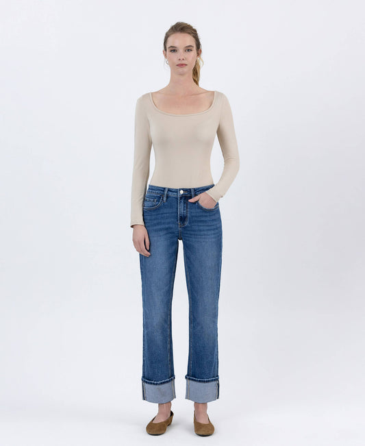 High Rise Cuffed Ankle Jeans