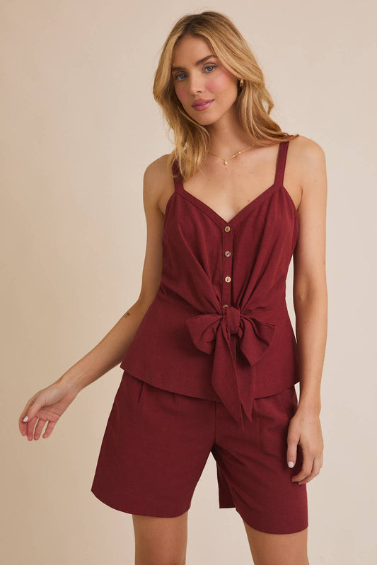 Sleeveless Button up Tie Front top