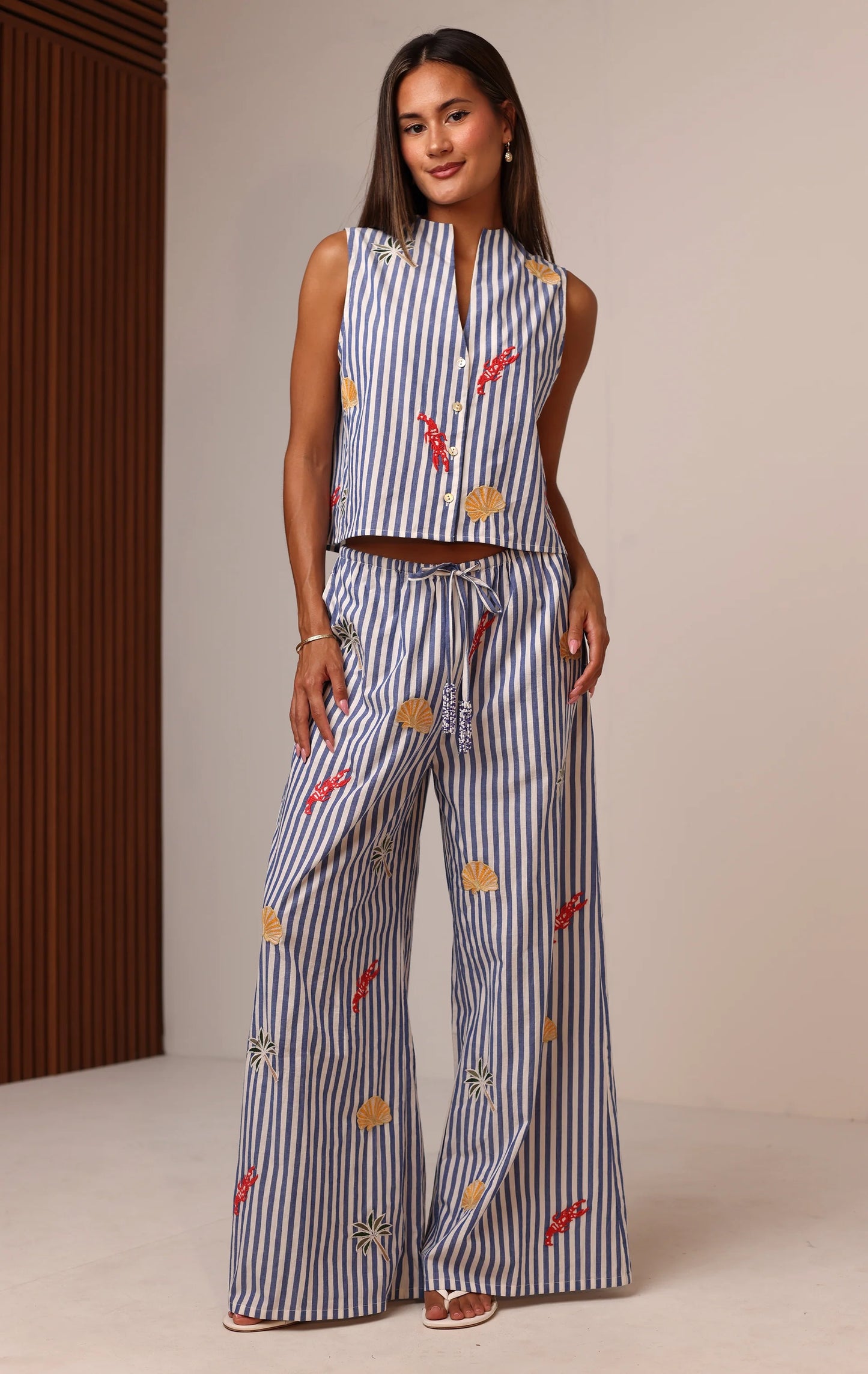 Beaded Beach Pant in Poolside Picnic
