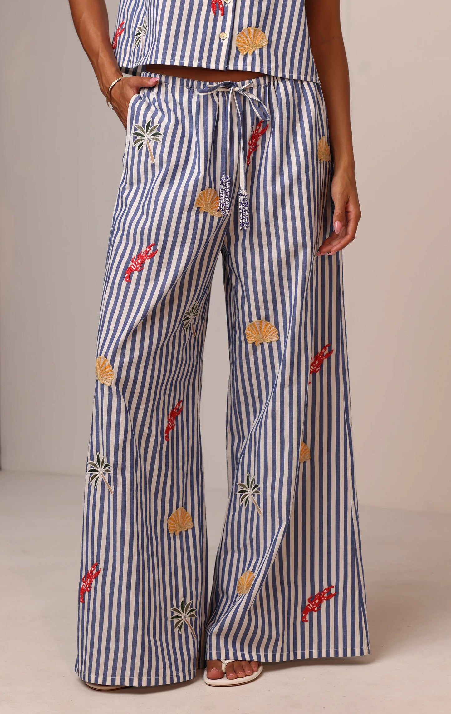 Beaded Beach Pant in Poolside Picnic
