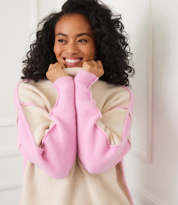 Colorblock Mock Neck Sweater