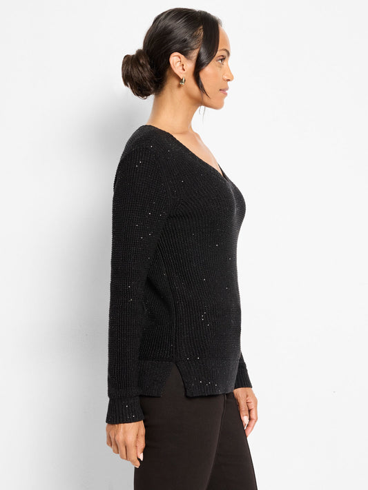 Shimmer Waffle V-Neck Sweater