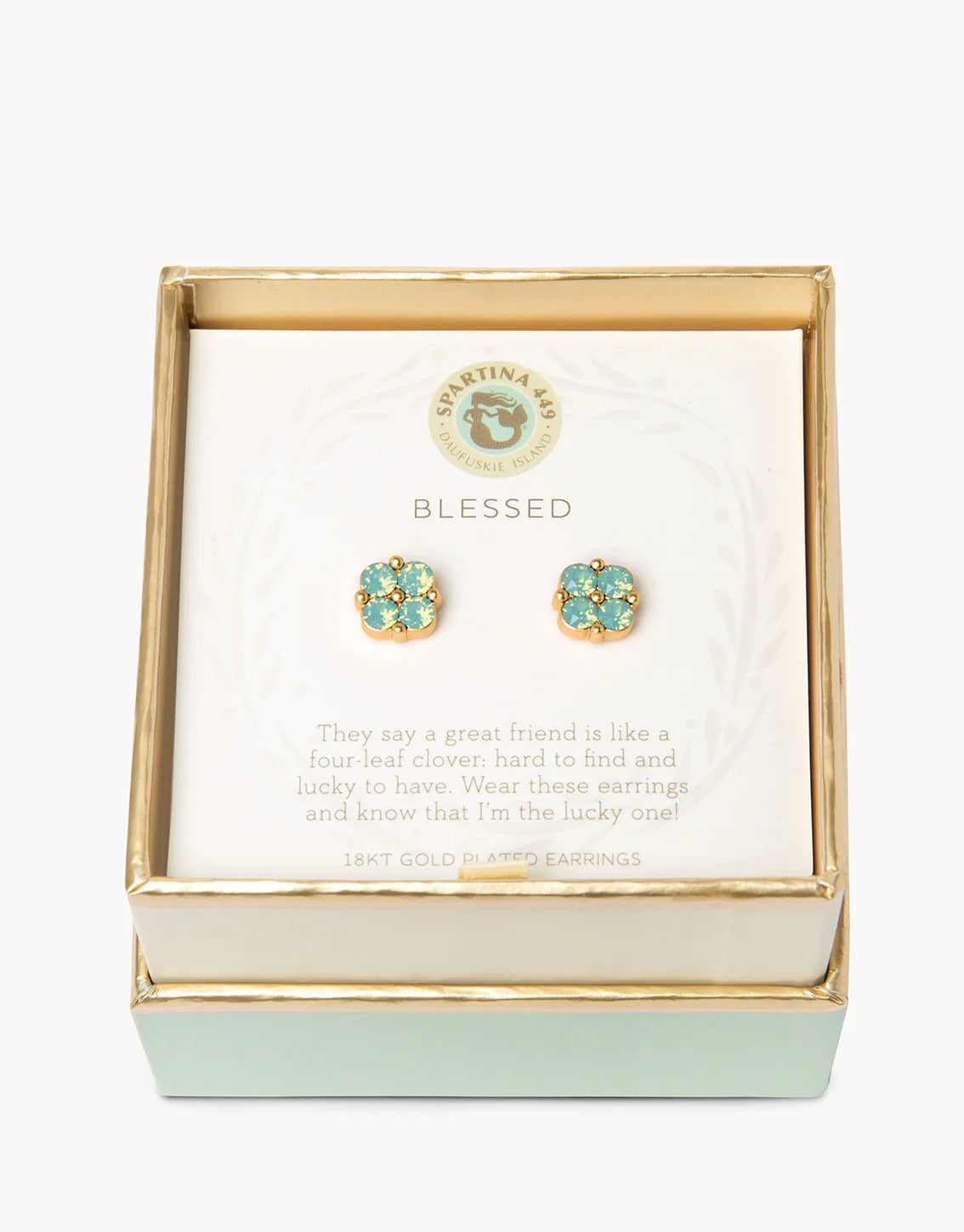 SLV Stud Earrings Blessed/Seafoam Clover