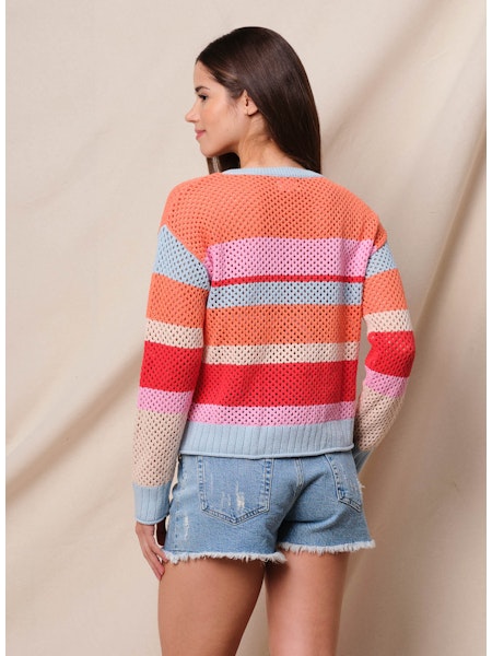 Mesh Stripe Pullover Sweater