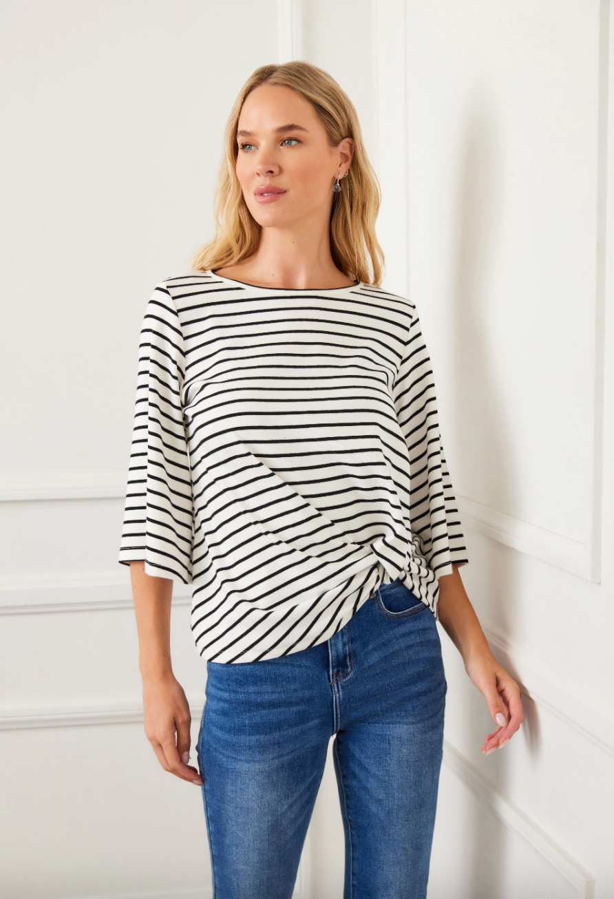Stripe Flare Sleeve Pick Up Top