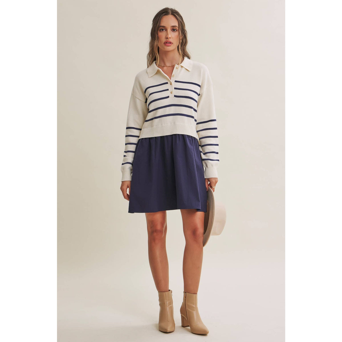 Striped Polo Sweater Mini Dress