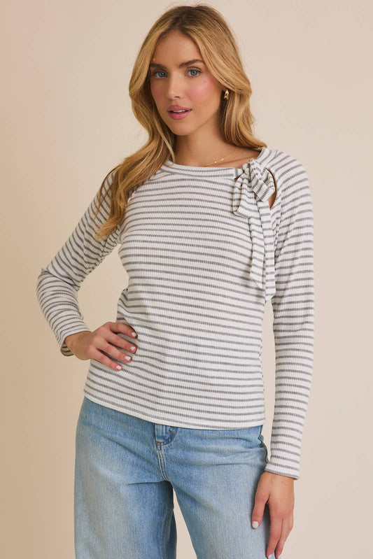 Round Neck Tie Detail stripe top