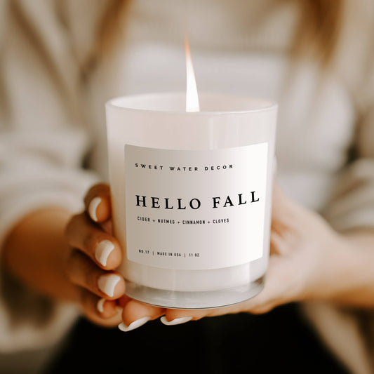 Hello Fall 11 oz Soy Candle - Fall Decor and Gifts