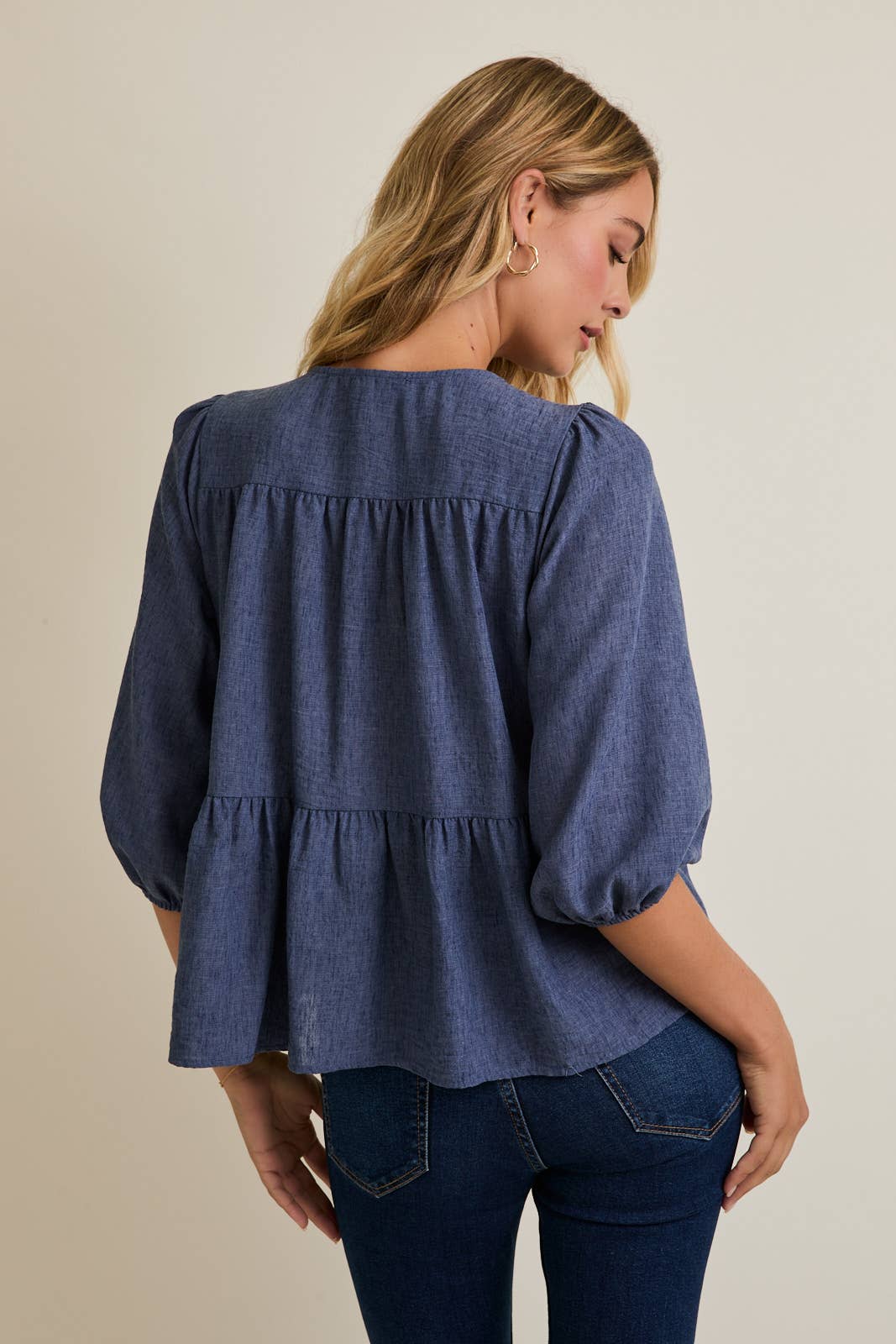 Round Neck Front Tie 3/4 Sleeve
