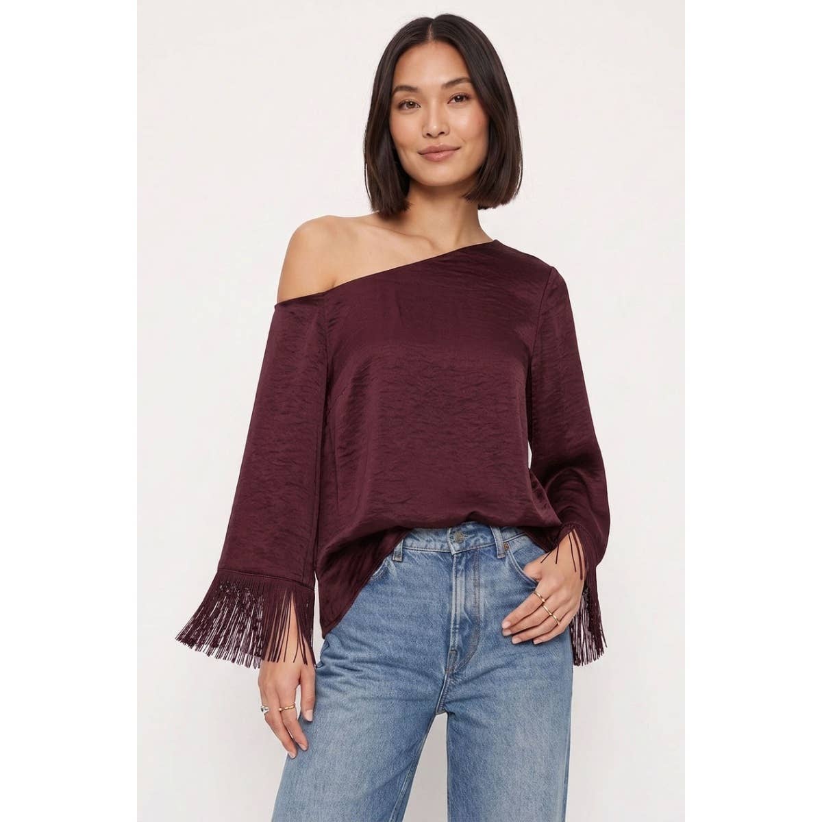 Fringe Sleeve Off Shoulder Blouse