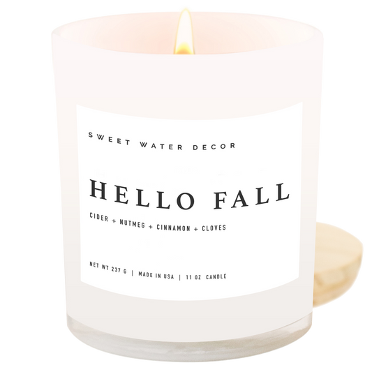 Hello Fall 11 oz Soy Candle - Fall Decor and Gifts