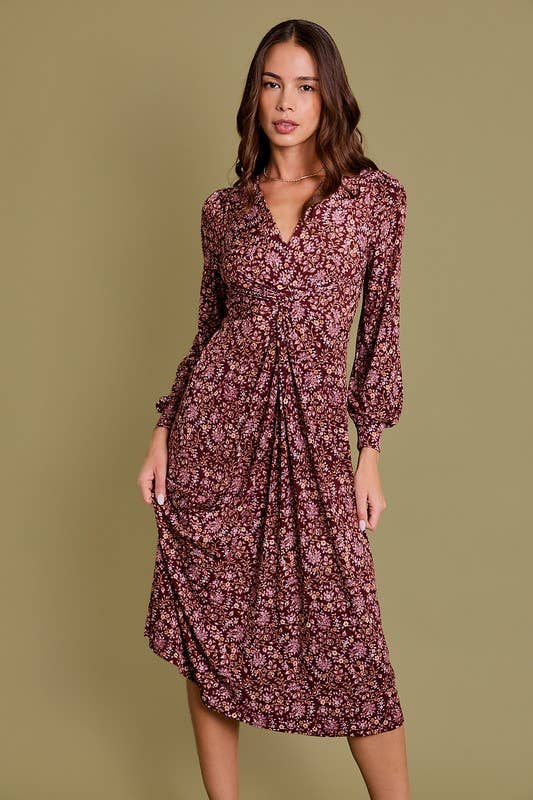 Long Sleeve Paisley Midi Dress