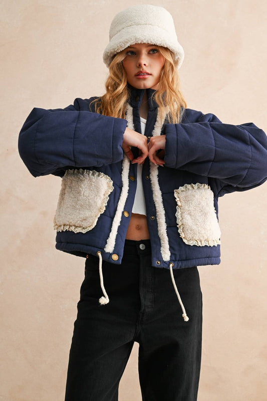 SHERPA POCKET DETAIL QUILTED JACKET