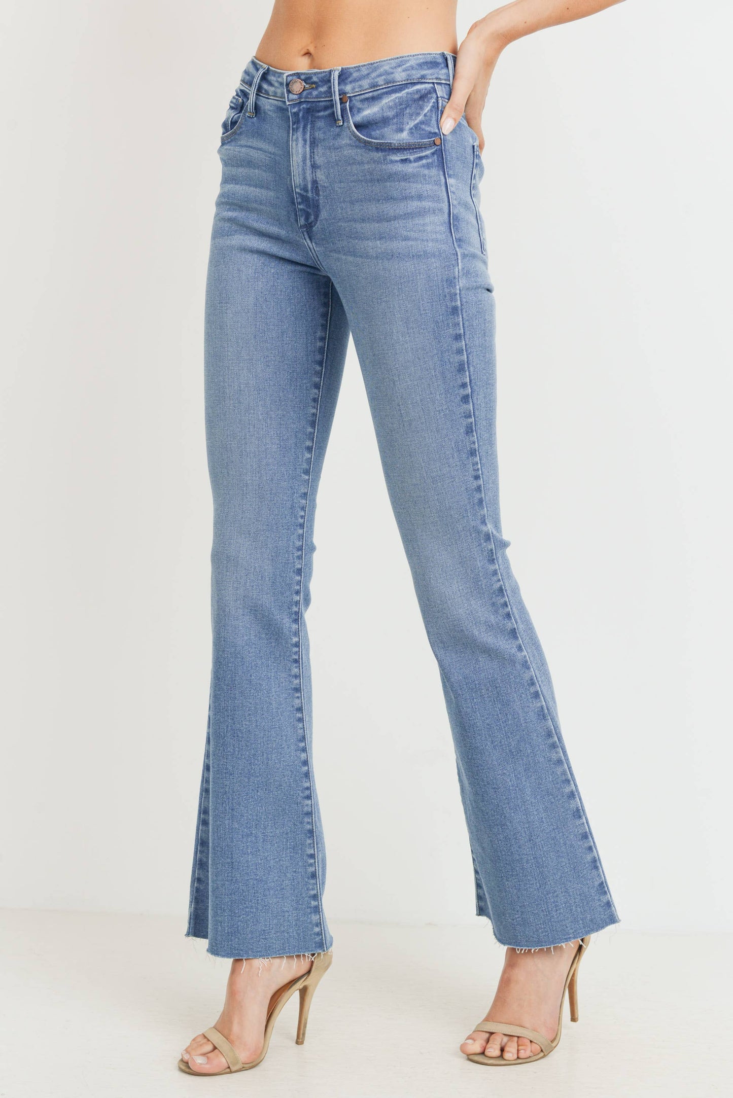 High Rise Scissor Cut Flare- Med wash
