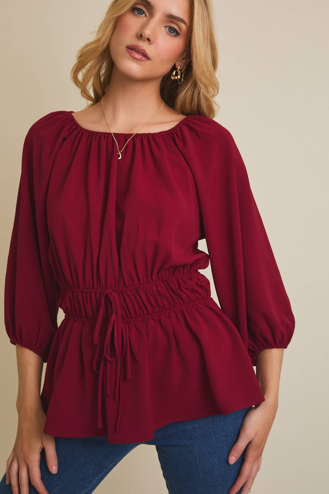 Round Neck 3/4 Sleeve Top