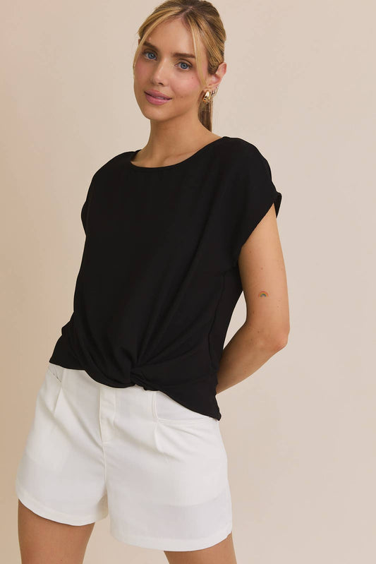 Solid Tee w/Front Knot Detail