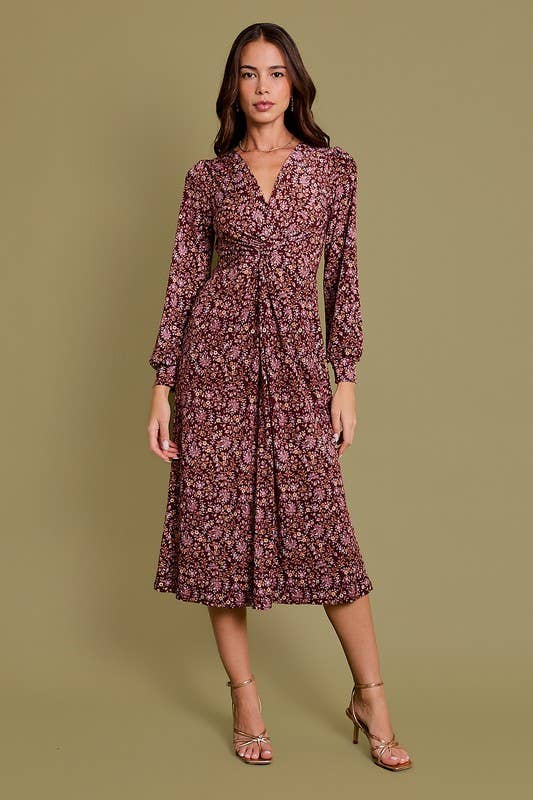 Long Sleeve Paisley Midi Dress