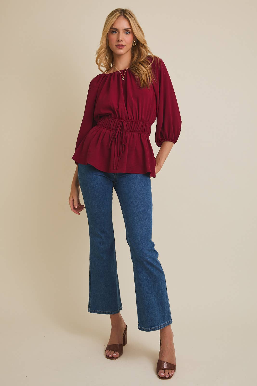 Round Neck 3/4 Sleeve Top